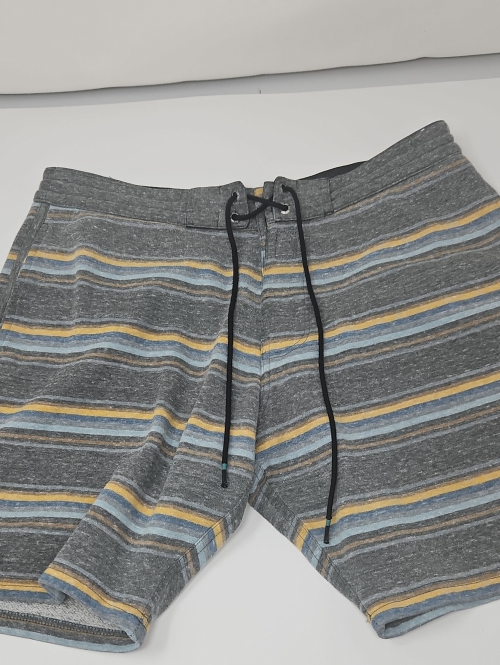 Vissla Striped Drawstring Casual Shorts - Gray, Yellow, Blue Men's Size M